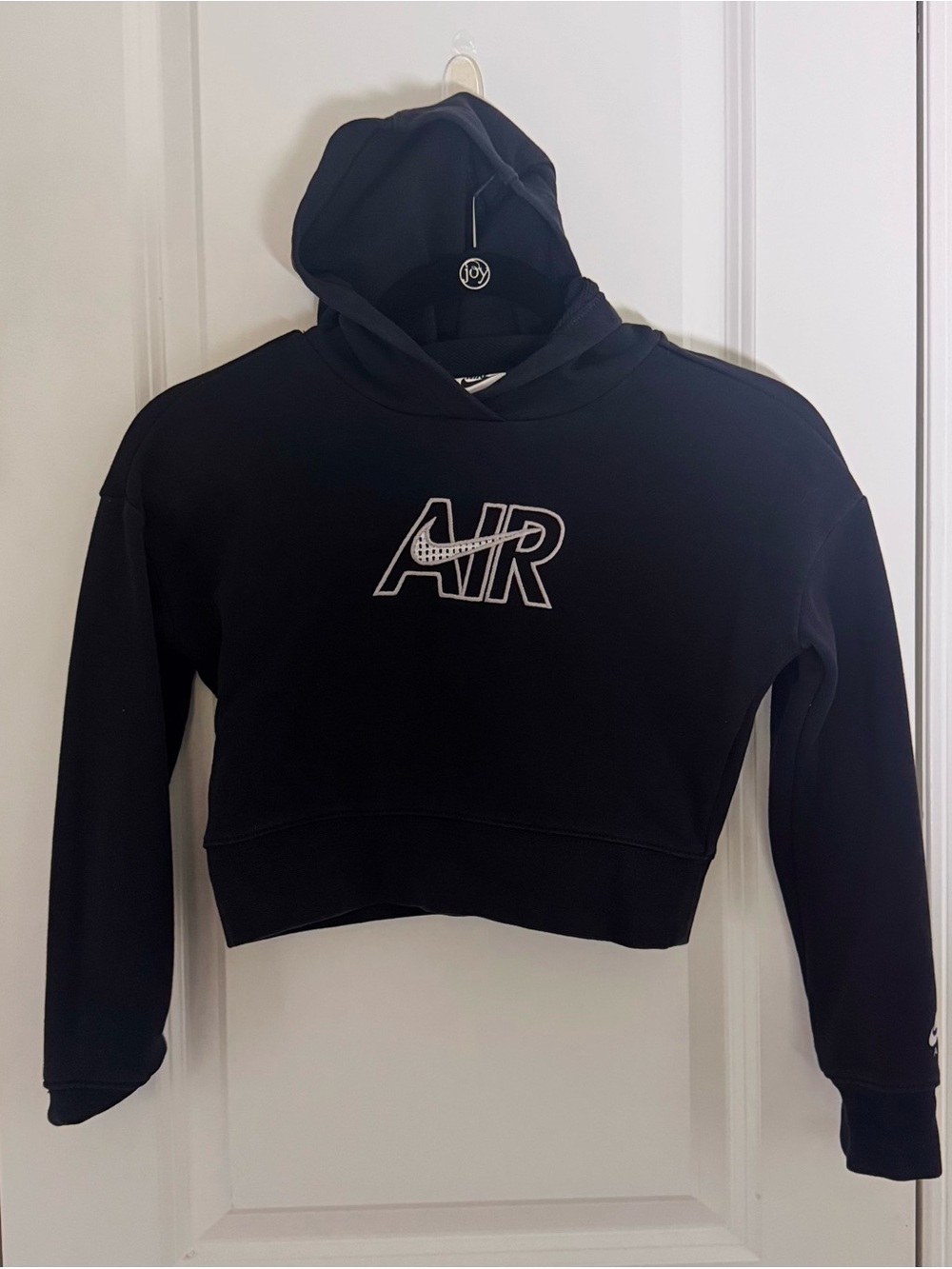 Nike Air Kids Cropped Hoodie Black Logo Pullover Sweatshirt S School Travel - Picture 2 of 10
